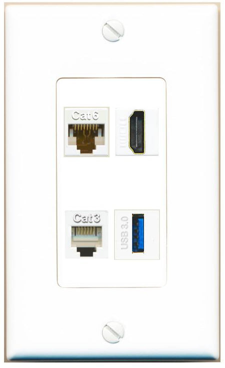 RiteAV CAT6 HDMI PHONE USB-3 Wall Plate [White]