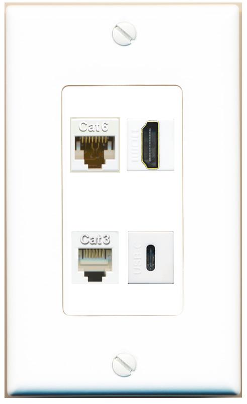 RiteAV CAT6 HDMI PHONE USBC Wall Plate [White]