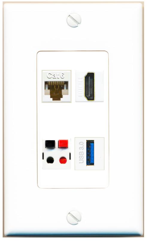 RiteAV CAT6 HDMI SPEAKER USB-3 Wall Plate [White]