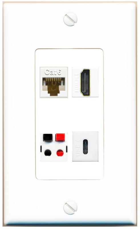 RiteAV CAT6 HDMI SPEAKER USBC Wall Plate [White]