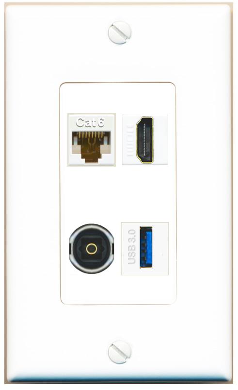 RiteAV CAT6 HDMI TOSLINK USB-3 Wall Plate [White]