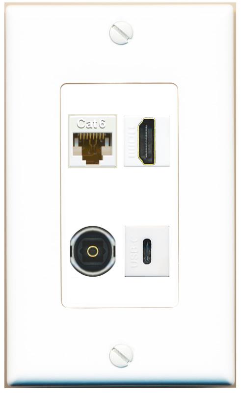 RiteAV CAT6 HDMI TOSLINK USBC Wall Plate [White]
