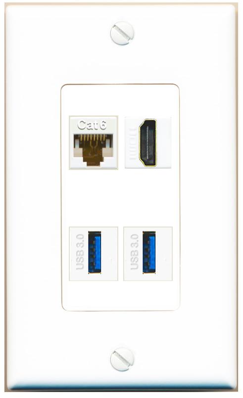 RiteAV CAT6 HDMI 2 USB-3 Wall Plate [White]