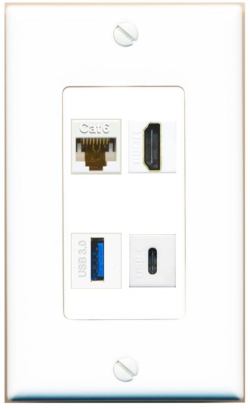 RiteAV CAT6 HDMI USB-3 USBC Wall Plate [White]