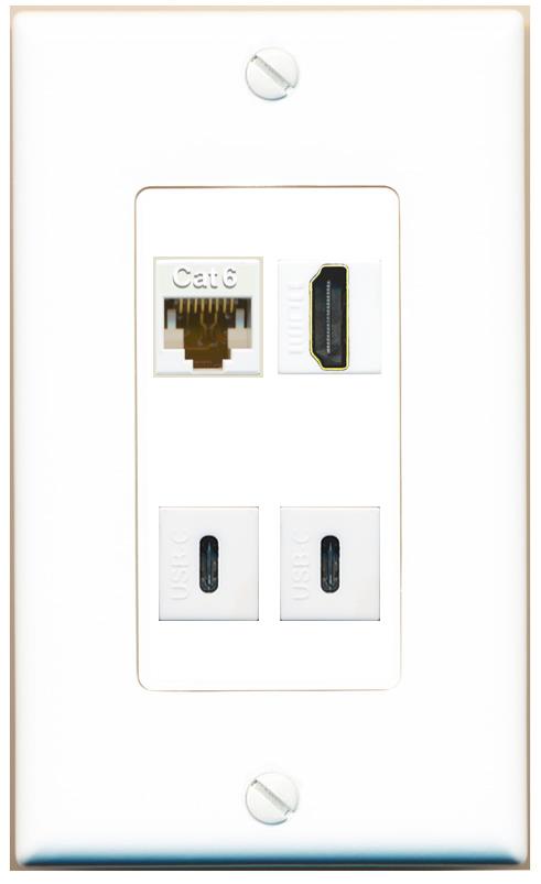 RiteAV CAT6 HDMI 2 USBC Wall Plate [White]