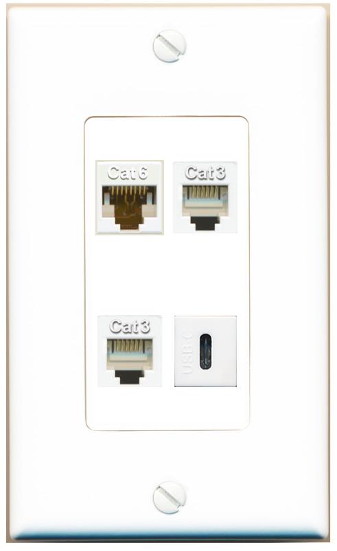 RiteAV CAT6 2 PHONE USBC Wall Plate [White]