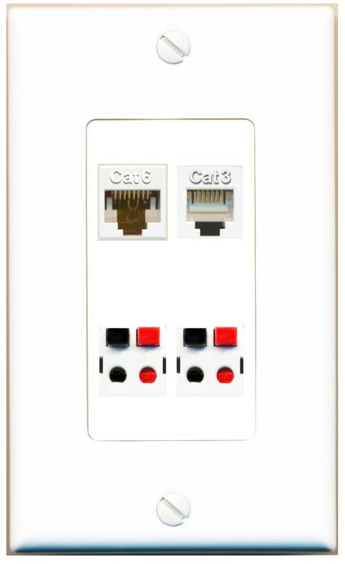 RiteAV CAT6 PHONE 2 SPEAKER Wall Plate [White]
