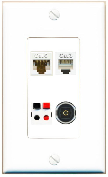 RiteAV CAT6 PHONE SPEAKER TOSLINK Wall Plate [White]