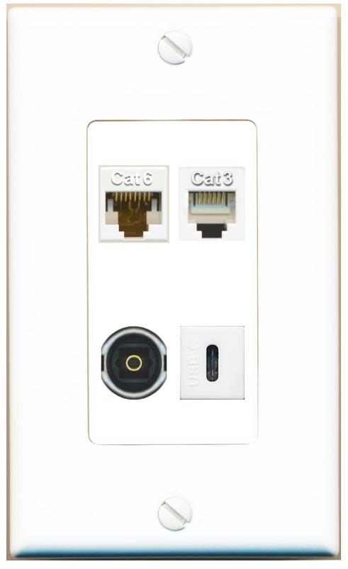 RiteAV CAT6 PHONE TOSLINK USBC Wall Plate [White]