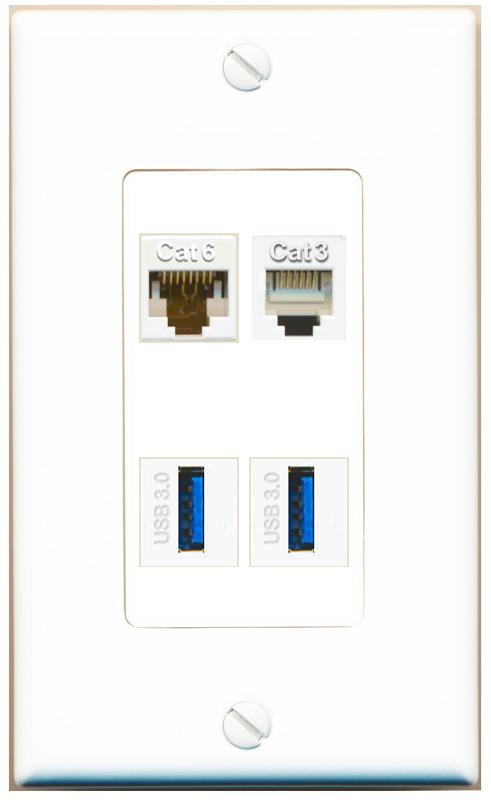 RiteAV CAT6 PHONE 2 USB-3 Wall Plate [White]