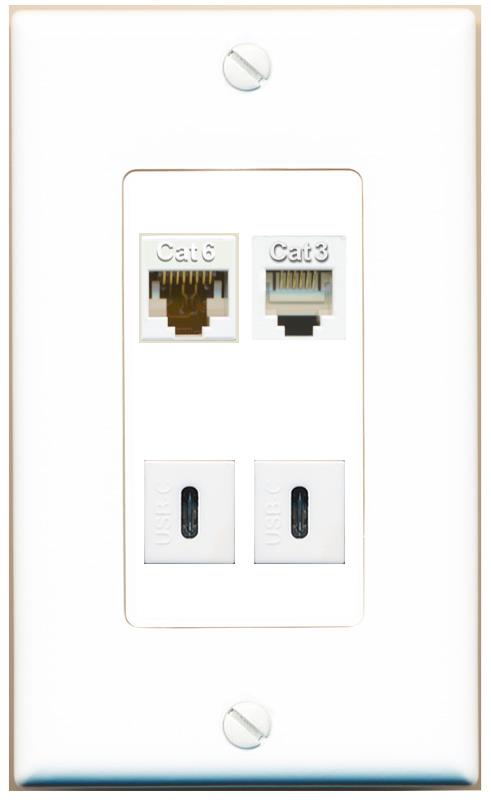RiteAV CAT6 PHONE 2 USBC Wall Plate [White]
