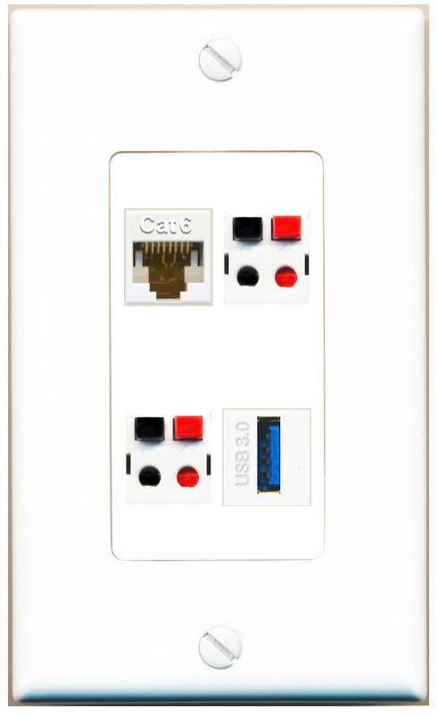 RiteAV CAT6 2 SPEAKER USB-3 Wall Plate [White]