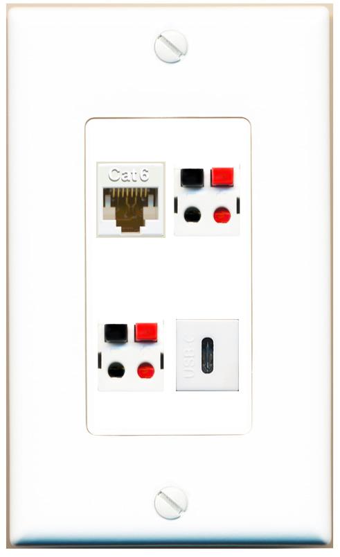 RiteAV CAT6 2 SPEAKER USBC Wall Plate [White]