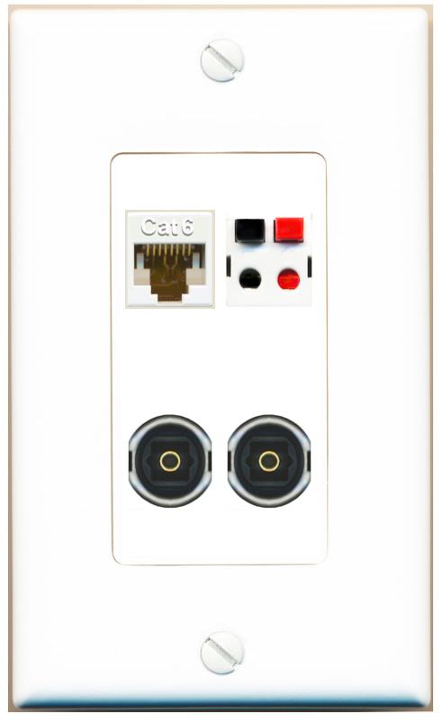 RiteAV CAT6 SPEAKER 2 TOSLINK Wall Plate [White]