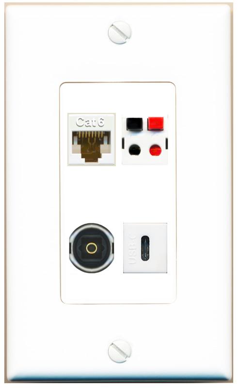 RiteAV CAT6 SPEAKER TOSLINK USBC Wall Plate [White]