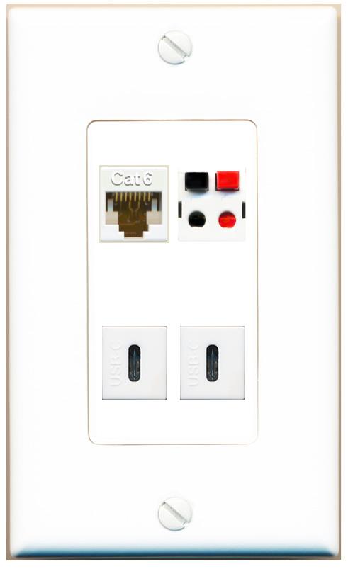 RiteAV CAT6 SPEAKER 2 USBC Wall Plate [White]
