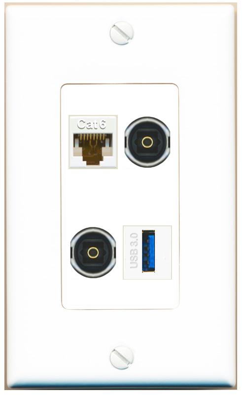 RiteAV CAT6 2 TOSLINK USB-3 Wall Plate [White]