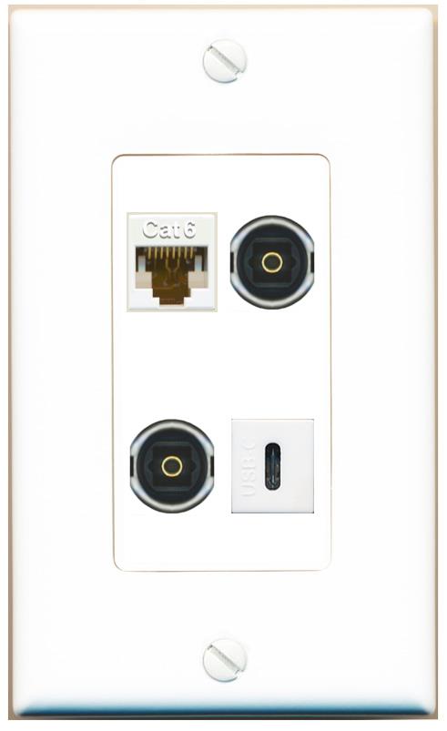 RiteAV CAT6 2 TOSLINK USBC Wall Plate [White]