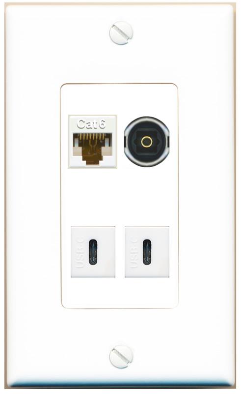 RiteAV CAT6 TOSLINK 2 USBC Wall Plate [White]