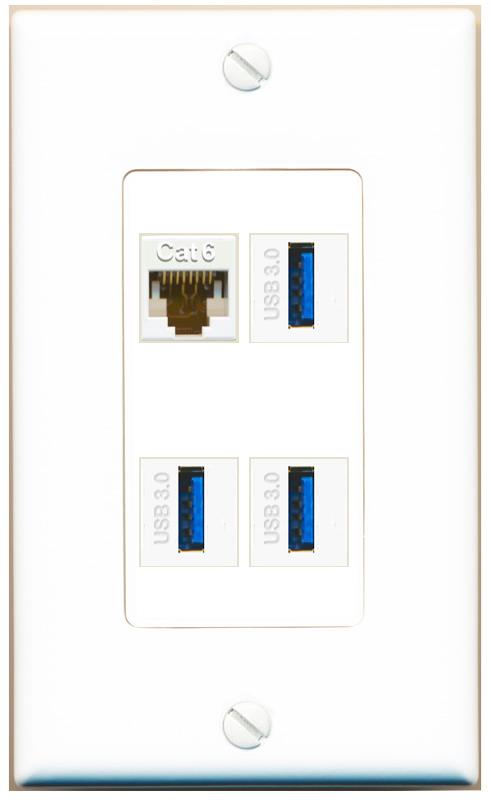 RiteAV CAT6 3 USB-3 Wall Plate [White]