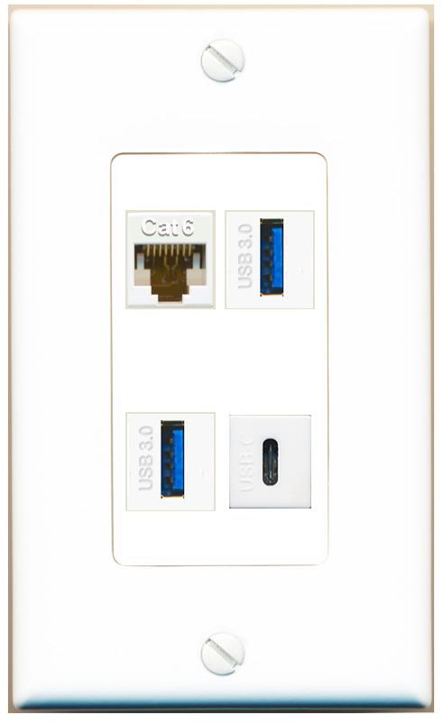 RiteAV CAT6 2 USB-3 USBC Wall Plate [White]