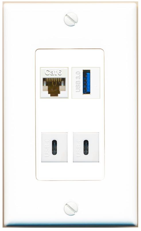 RiteAV CAT6 USB-3 2 USBC Wall Plate [White]