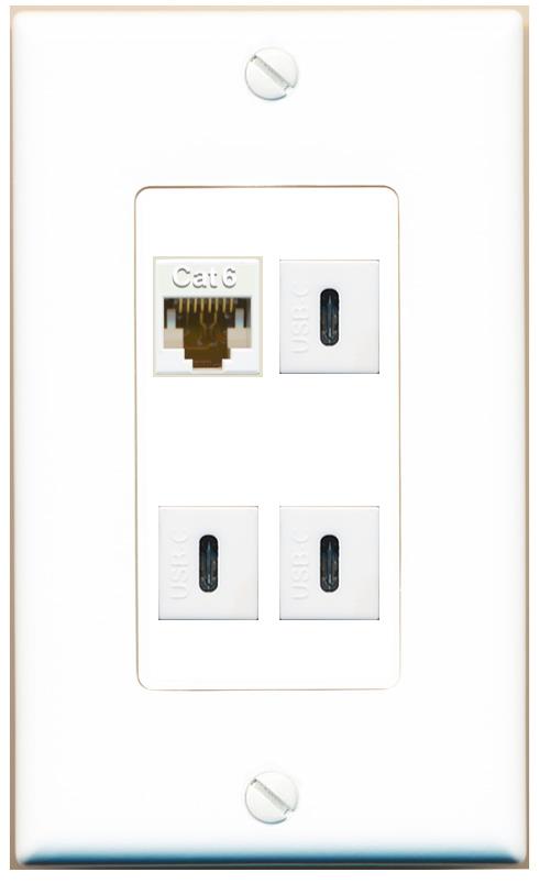 RiteAV CAT6 3 USBC Wall Plate [White]