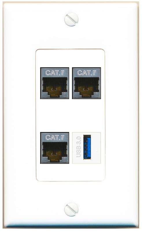 RiteAV 3 CAT7 USB-3 Wall Plate [White]