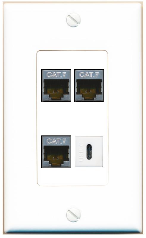 RiteAV 3 CAT7 USBC Wall Plate [White]