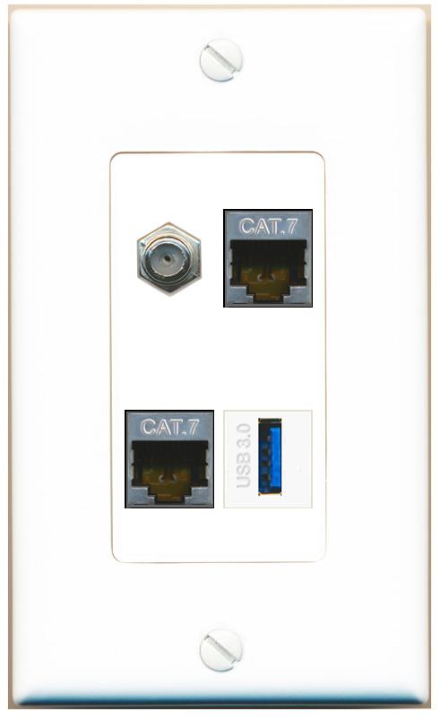 RiteAV 2 CAT7 COAX USB-3 Wall Plate [White]