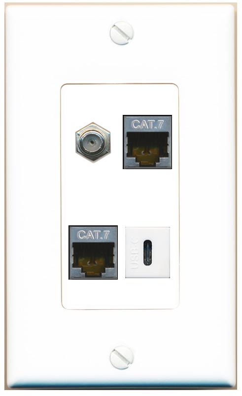 RiteAV 2 CAT7 COAX USBC Wall Plate [White]