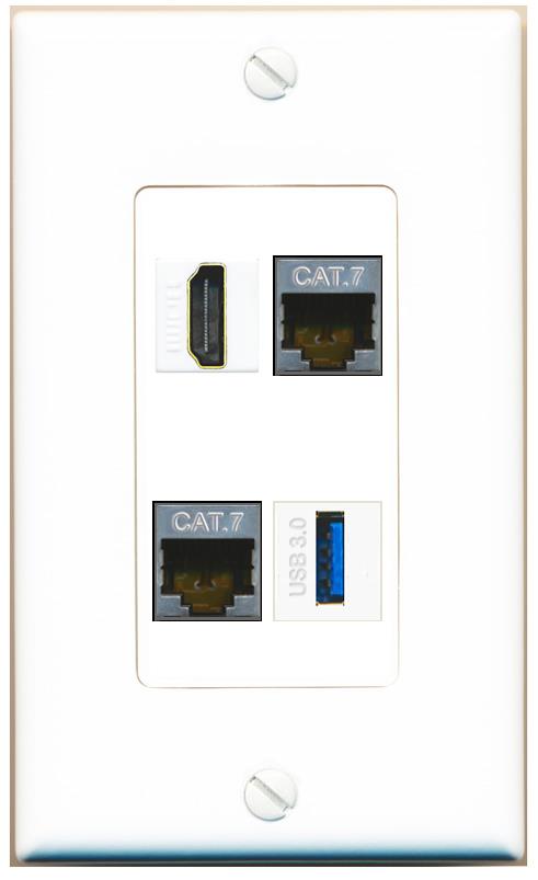 RiteAV 2 CAT7 HDMI USB-3 Wall Plate [White]