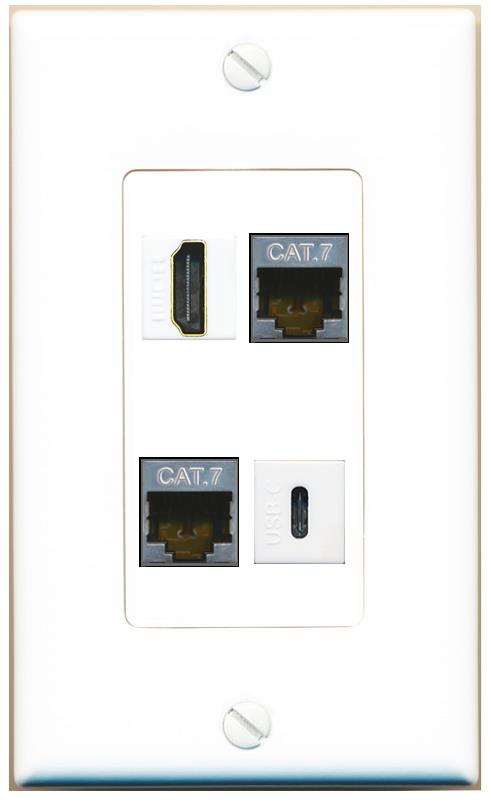 RiteAV 2 CAT7 HDMI USBC Wall Plate [White]
