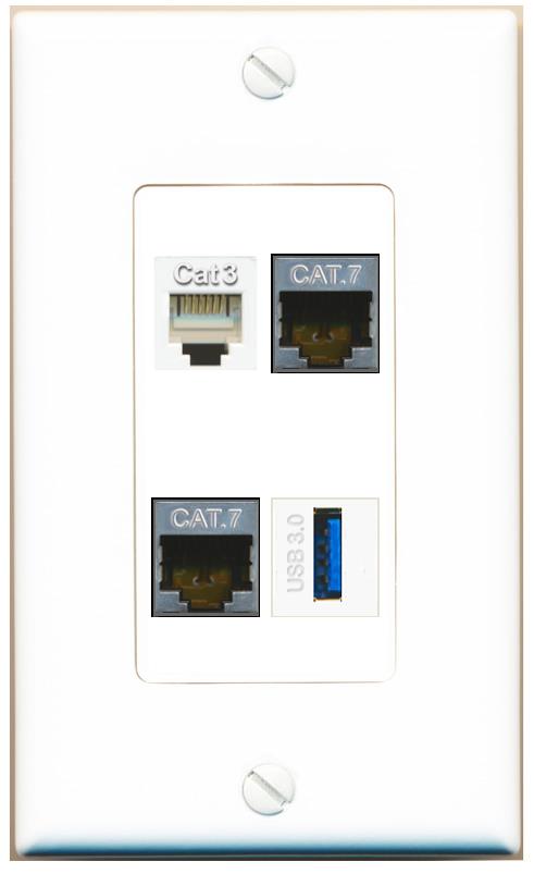RiteAV 2 CAT7 PHONE USB-3 Wall Plate [White]