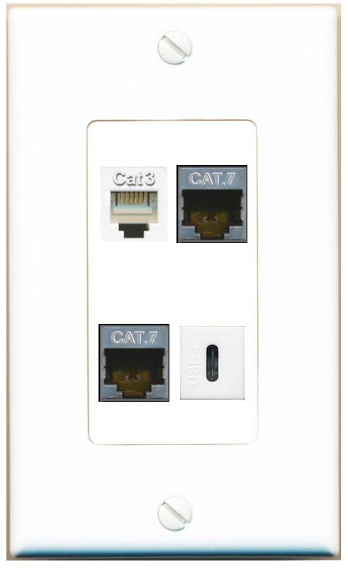 RiteAV 2 CAT7 PHONE USBC Wall Plate [White]