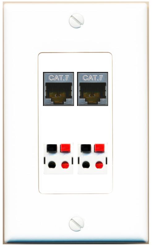 RiteAV 2 CAT7 2 SPEAKER Wall Plate [White]
