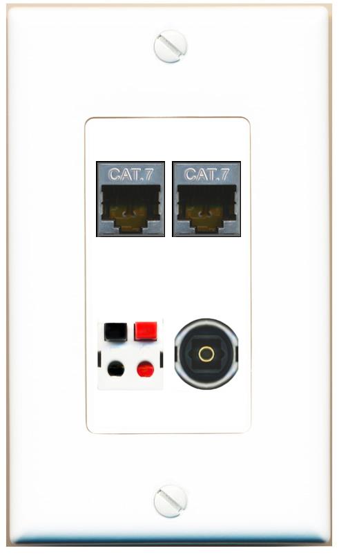 RiteAV 2 CAT7 SPEAKER TOSLINK Wall Plate [White]