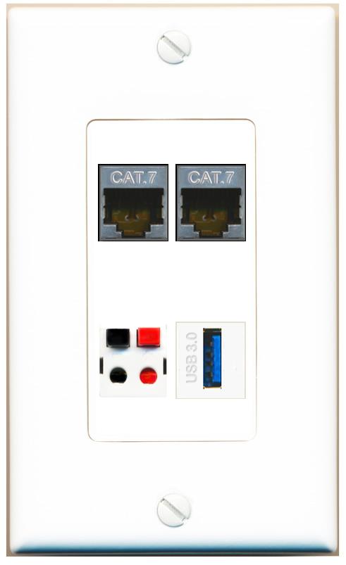 RiteAV 2 CAT7 SPEAKER USB-3 Wall Plate [White]