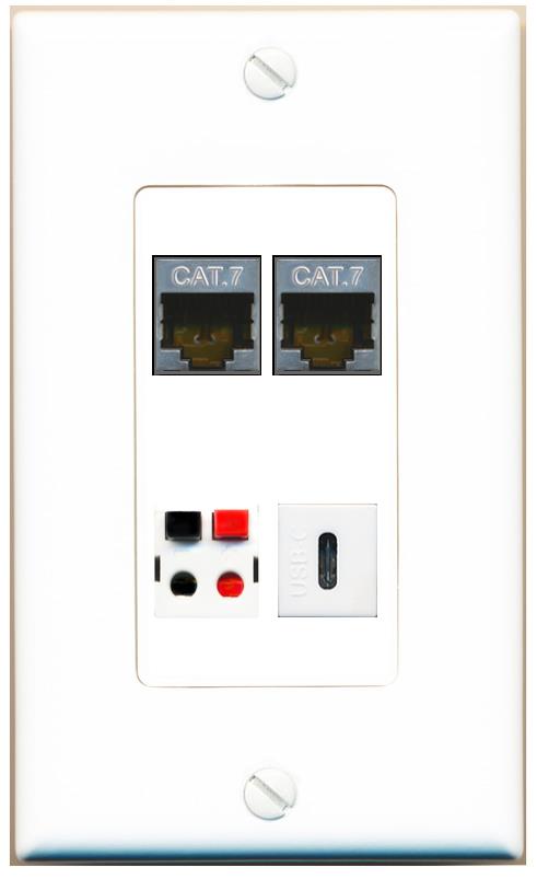 RiteAV 2 CAT7 SPEAKER USBC Wall Plate [White]