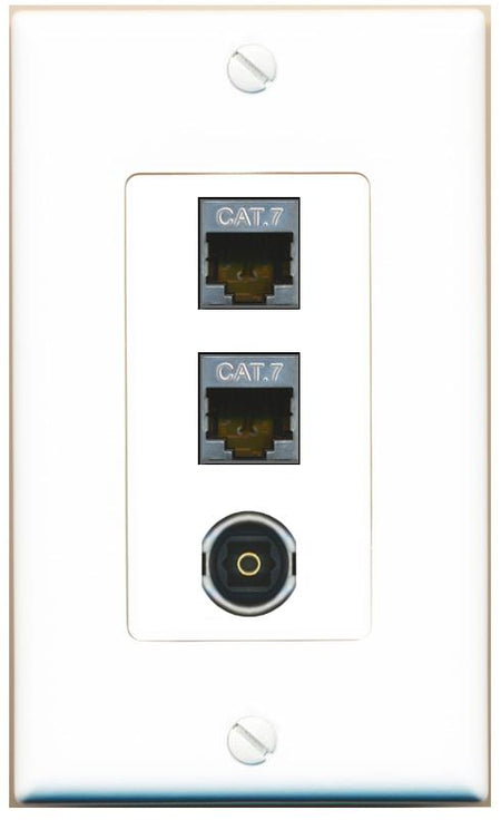 2 CAT7 TOSLINK Wall Plate [White]