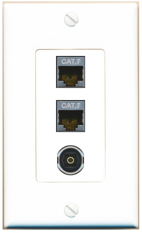 2 CAT7 TOSLINK Wall Plate [White]