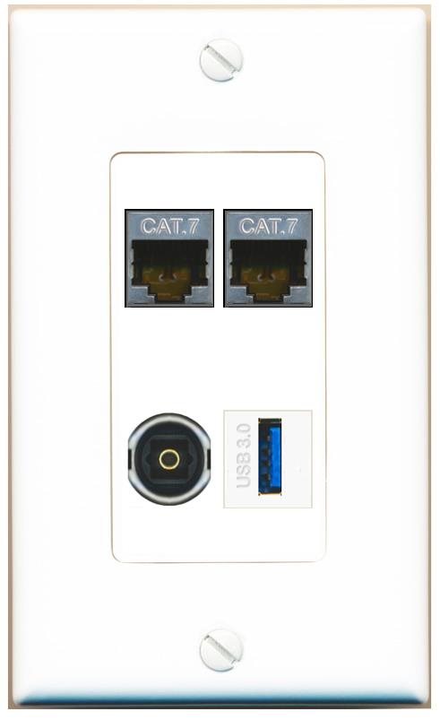 RiteAV 2 CAT7 TOSLINK USB-3 Wall Plate [White]