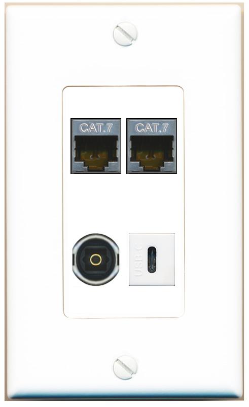 RiteAV 2 CAT7 TOSLINK USBC Wall Plate [White]