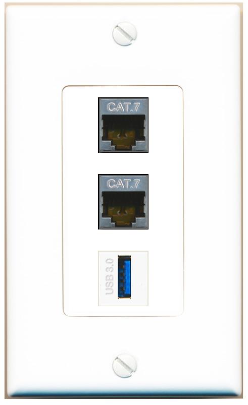 2 CAT7 USB-3 Wall Plate [White]
