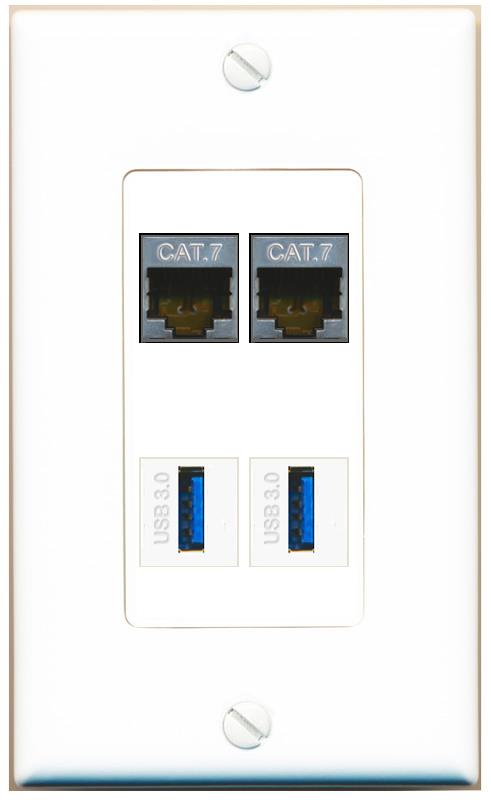 RiteAV 2 CAT7 2 USB-3 Wall Plate [White]