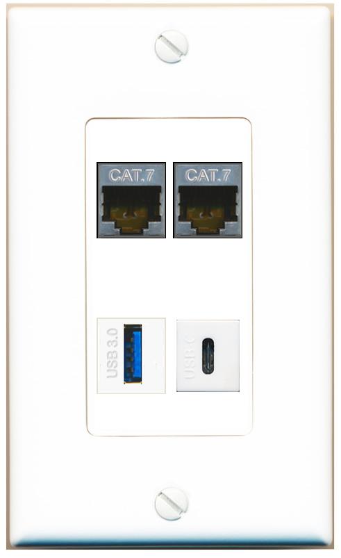 RiteAV 2 CAT7 USB-3 USBC Wall Plate [White]