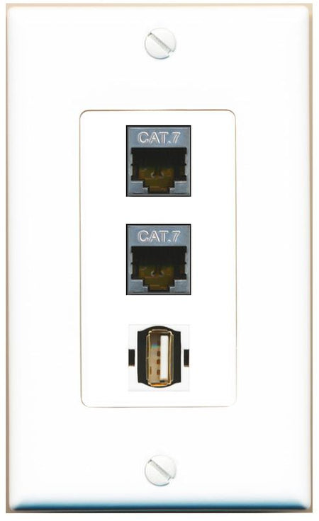 2 CAT7 USB2 Wall Plate [White]