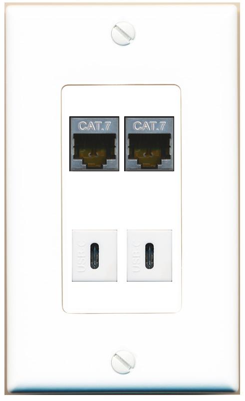 RiteAV 2 CAT7 2 USBC Wall Plate [White]