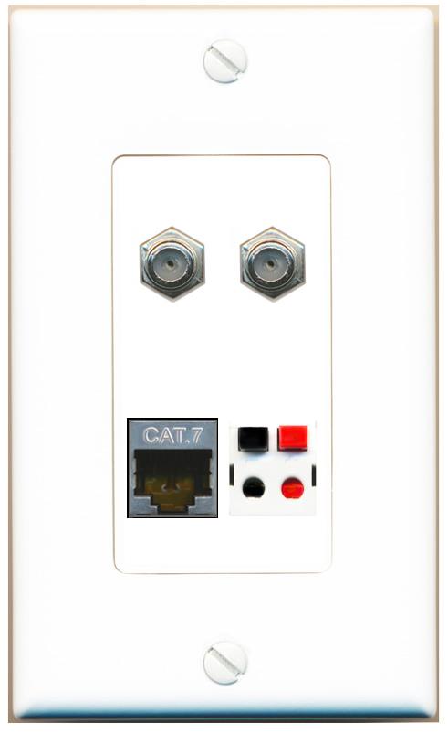 RiteAV CAT7 2 COAX SPEAKER Wall Plate [White]