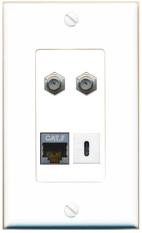 RiteAV CAT7 2 COAX USBC Wall Plate [White]